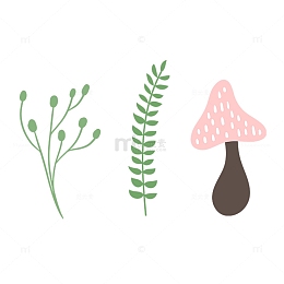 扁平矢量植物花草叶子组合