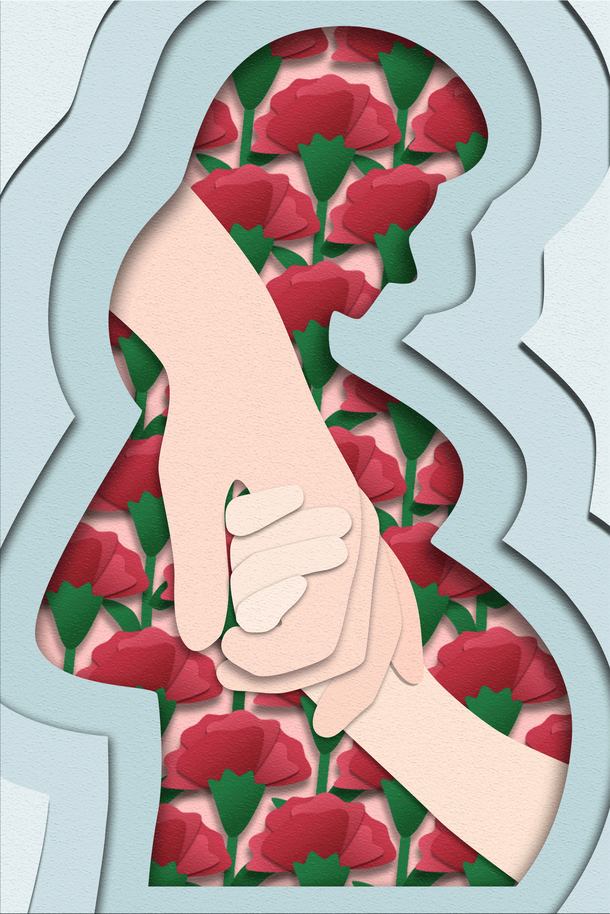 母亲节剪纸风插画