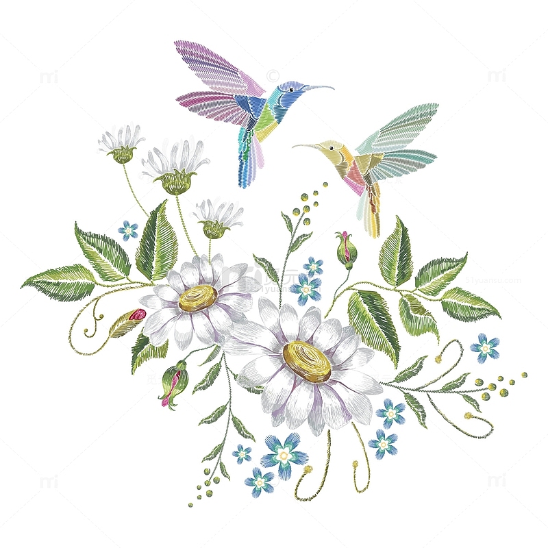 母亲节传统艺术刺绣花朵装饰插画