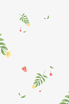 手绘夏日插图清新装饰树叶与西瓜