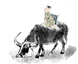 水墨插画清明节国画放牛的牧童