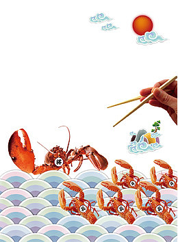 虾兵蟹将创意餐饮装饰矢量图