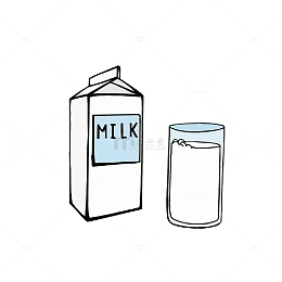 卡通手绘盒装奶和一杯牛奶素材