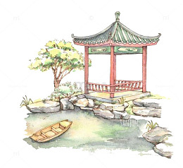 水彩亭子