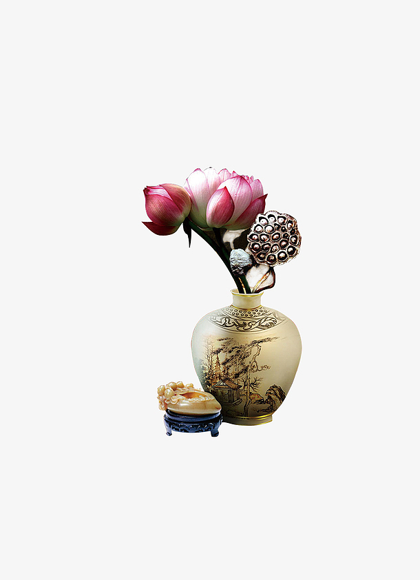 一瓶荷花中国风装饰图案免抠素材
