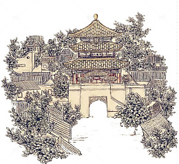 手绘古建筑