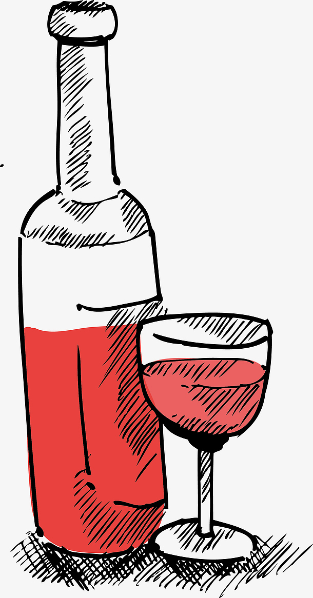 卡通红酒瓶子和高脚杯手绘