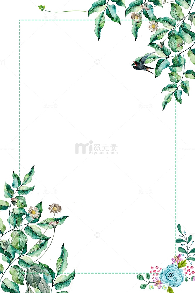 春季花叶与燕子装饰边框