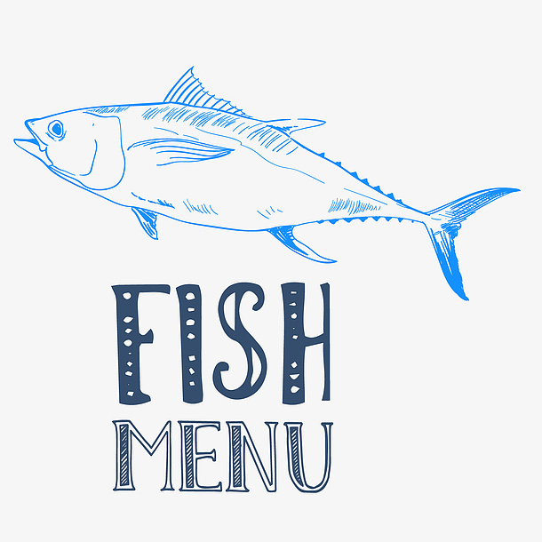 蓝色手绘线稿鱼类美食