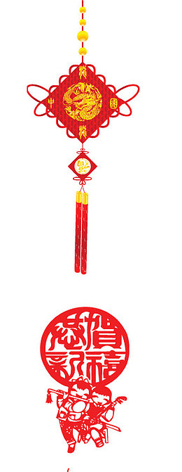 免抠红色中国结金色图案装饰