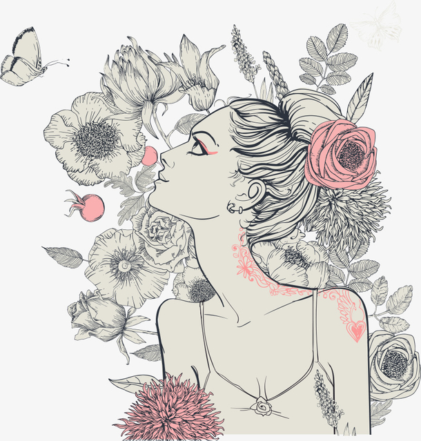 矢量卡通蝴蝶与女人插画