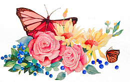 手绘蝴蝶鲜花素材