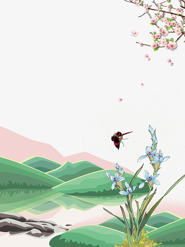 免抠春季百花盛开飞翔的蝴蝶