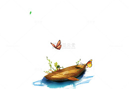 免抠卡通手绘河流里的小船