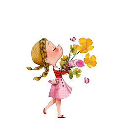 抱着花束走路的女孩