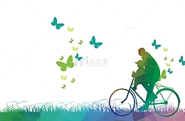 免抠春季草地上骑车的父子