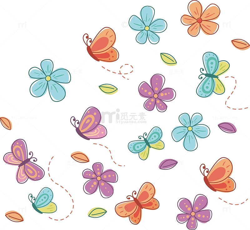飘落的花瓣和蝴蝶矢量图
