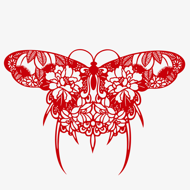 精美红色蝴蝶剪纸设计矢量素材