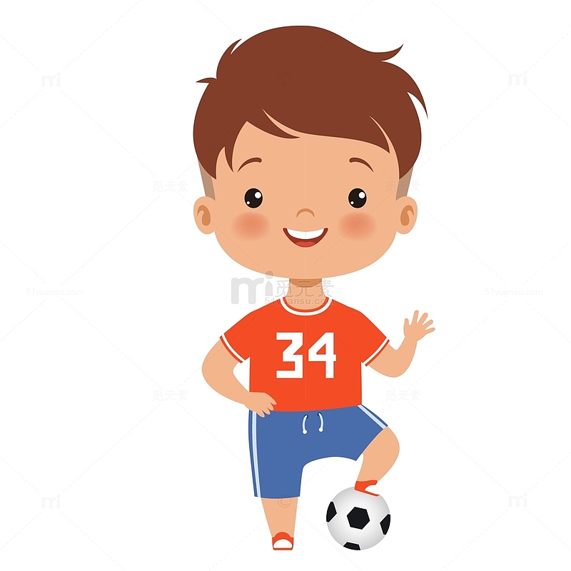 手绘卡通人物踢足球的儿童