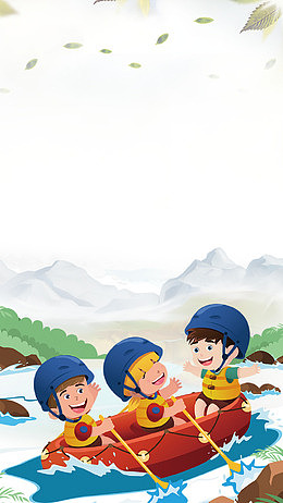 蓝色大海游泳划船H5背景与小孩