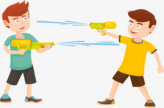 微笑卡通玩水枪男孩