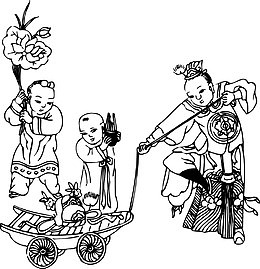 中国矢量传统人物儿童嬉戏图