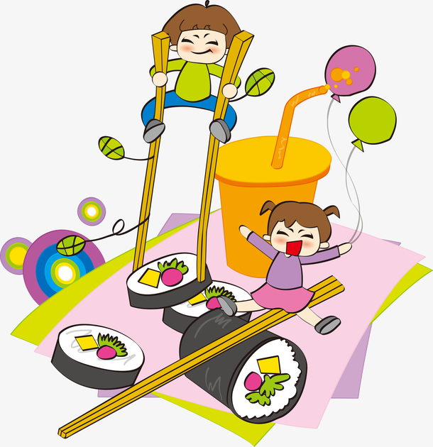 寿司上的卡通儿童