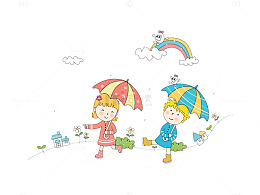 两个打雨伞儿童高清免扣素材