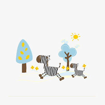 两只奔跑的卡通小斑马插画矢量素