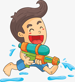 微笑卡通打水仗男孩