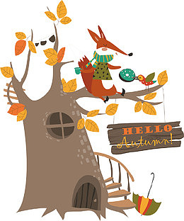 林动物卡通小鸟的家插画素材