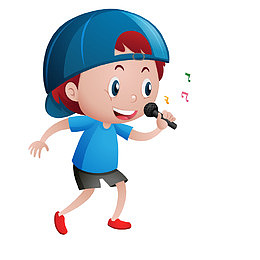 卡通戴帽子唱歌的男孩