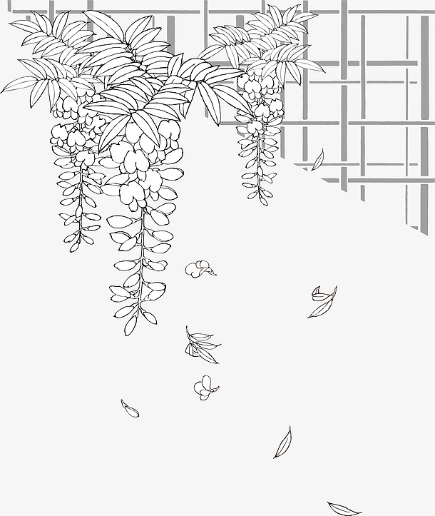矢量手绘装饰线描花卉植物图案