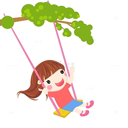 卡通玩荡秋千的人物设计