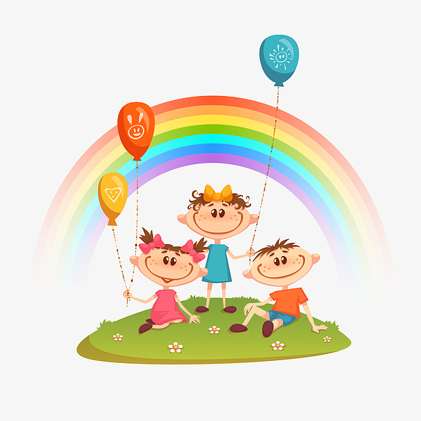 彩虹下的儿童矢量图