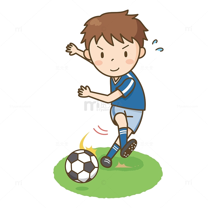 手绘卡通人物踢足球的儿童