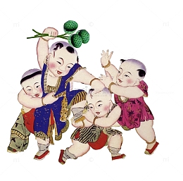 古代画卷儿童夏日玩耍采莲花png