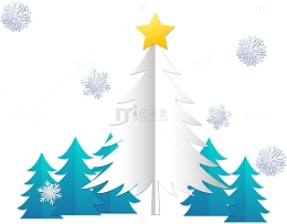 矢量手绘松树剪纸装饰