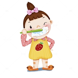 卡通刷牙女孩免抠图