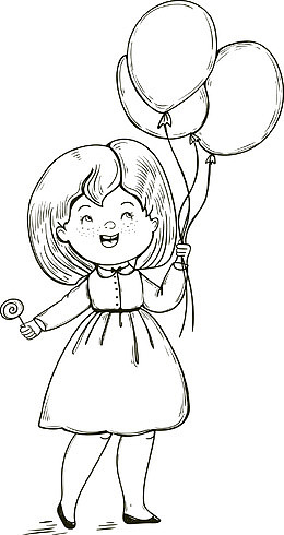 手绘拿着气球的小女孩