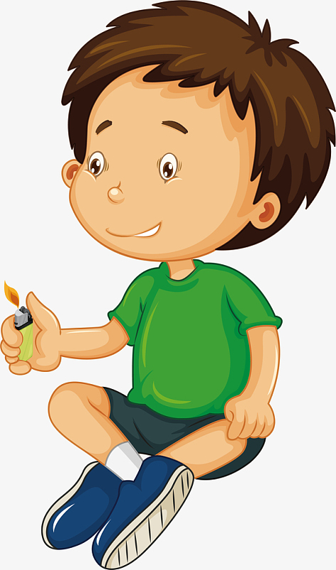 日常儿童玩火危险场景手绘卡通素