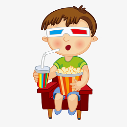 吃爆米花喝饮料的儿童