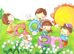 六一儿童节开心欢乐儿童嬉戏插画