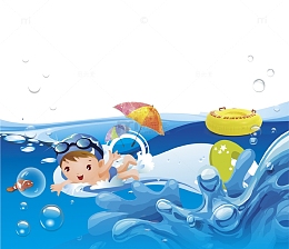 卡通儿童游泳插画免抠