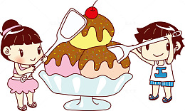 吃冰淇淋的卡通儿童