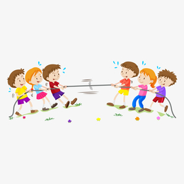 卡通风格儿童玩耍拔河比赛