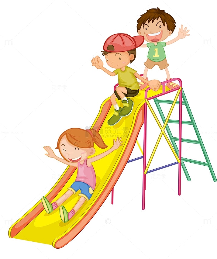 卡通手绘滑滑梯的孩子们