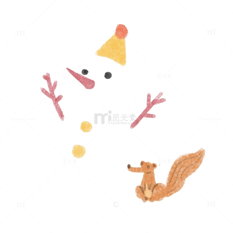 可爱手绘雪人与松树冬季主题插画