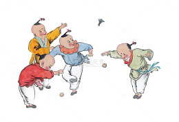 古代儿童踢毽子