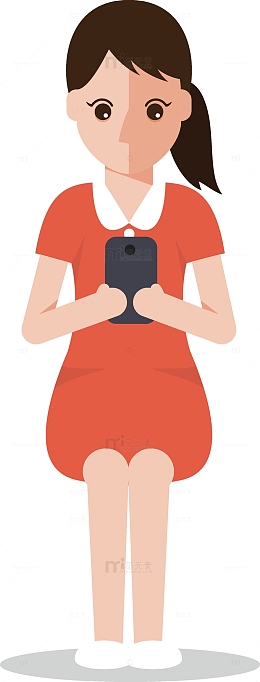 小清新玩手机的女孩矢量插画素材